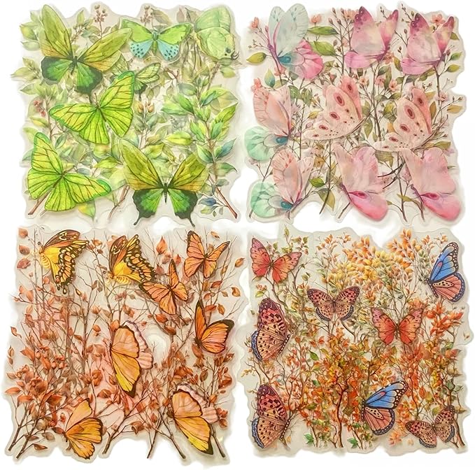 TIAMECH Branch Gossip PET Stickers - 120 Pcs Spring Bloom Flower & Brocade Leaves Beauty Design, Waterproof Sticker for Journaling & Scrapbooking, Junk Journal Supplies, Ephemera & DIY Crafts