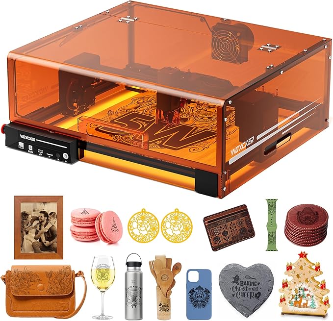 Laser Engraving Machine, Woxcker L2 MAX 5.5W Enclosure Laser Engraver, 300x300mm Bed Size 0.01mm High Precision Laser Engraving and Cutting for Wood Leather Glass Acrylic (Class 1 Laser 5500mW)