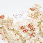 Beaded Pearl Flower Fabric Lace Applique, Floral Embroidered Patches Handmade Sewing Tool for DIY Neckline Bodice Wedding Bridal Prom Dress(Apricot-Large)