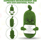 Hoedia Handmade Emotional Pickle Gift, Cucumber Crochet Doll Inspirational Gifts with Cards, Cute Knitted Funny Support Potato Friend Birthday Mothers Day Easter Basket Stuffers (Emotional Pickle)