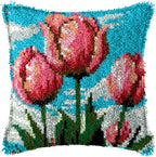 LAPATAIN Latch Hook Kits for Adults Kids,Tulip Pattern Color Printed Canvas DIY Throw Pillow Cover,Beginners Handmade Needlework Crafts Home Decoration 17x17inch
