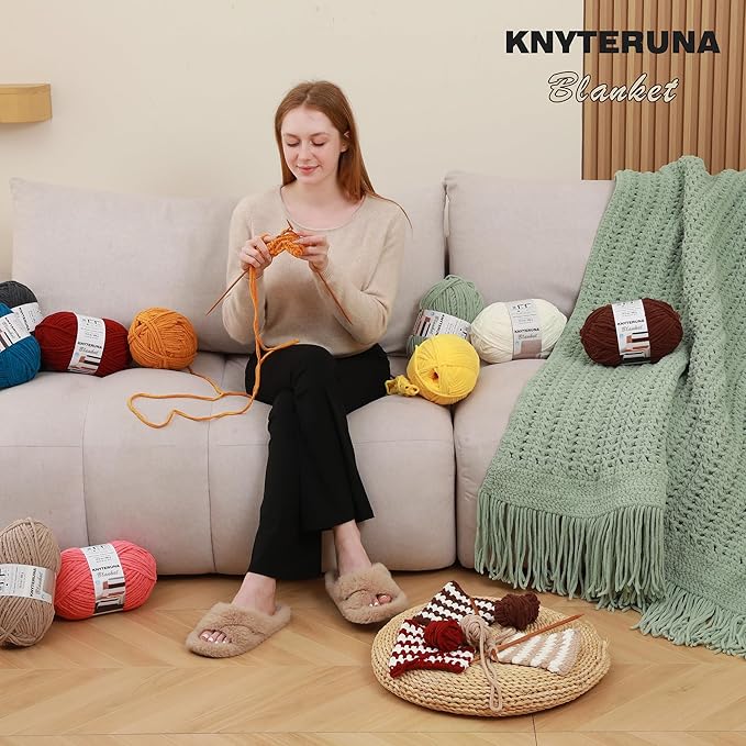 #6 Super Bulky Blanket Yarn for Crocheting - 4 Skeins(Each 10.5oz/300g, 220yds/201m), Chunky Chenille Thick Plush Big Soft Yarn for Crocheting Knitting Blankets, Misty Jungle Green