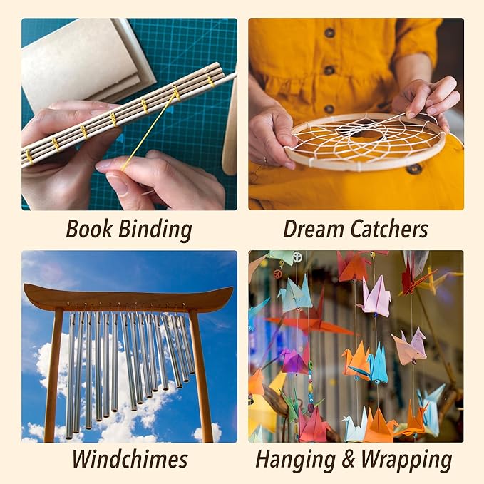 Mandala Crafts White Flat Waxed Thread for Leather Sewing - 197 Yds 210D 1mm Polyester Leather Thread String Waxed Cord for Leatherwork, Beading, Bookbinding, Hand Stitching