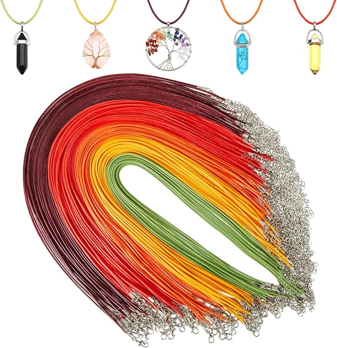 Tudomro 100 Pieces 20 Inch Waxed Leather Necklace Cord Bulk with Clasp Colorful Necklace Bracelet Chains String Rope Cord for Jewelry Making Pendants Charms(Fall Color)
