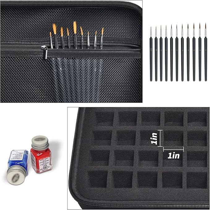 Model Paint Storage Case for Testors Paint Set, Paints Organizer Carrying Bag Holds 60 Bottles with 9 Fine Detail Miniatures Brushes, Enamel Container, Drawing Ink Holder- Box Only (Black)
