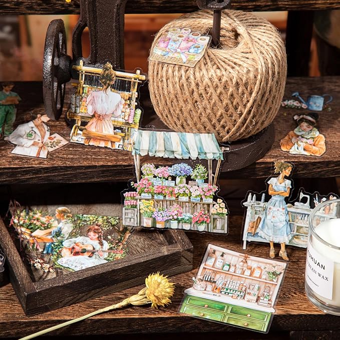 TIAMECH Girl Dreamer Professional PET Stickers - 90 Pcs Countryside Weaving Dream Design, Waterproof Sticker for Journaling & Scrapbooking, Junk Journal Supplies, Ephemera & DIY Crafts