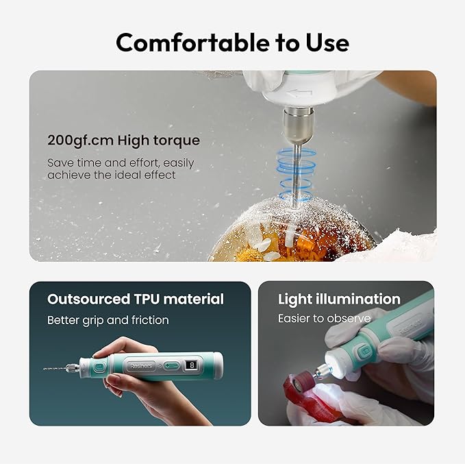 Resiners Electric Resin Drill Pen, Cordless Rotary Tool Kit, 8-Speed Adjustable, Rechargeable 15pcs Jewelry Making Kit with Light Illumination for Resin Molding, Plastic, Wooden DIY Crafts