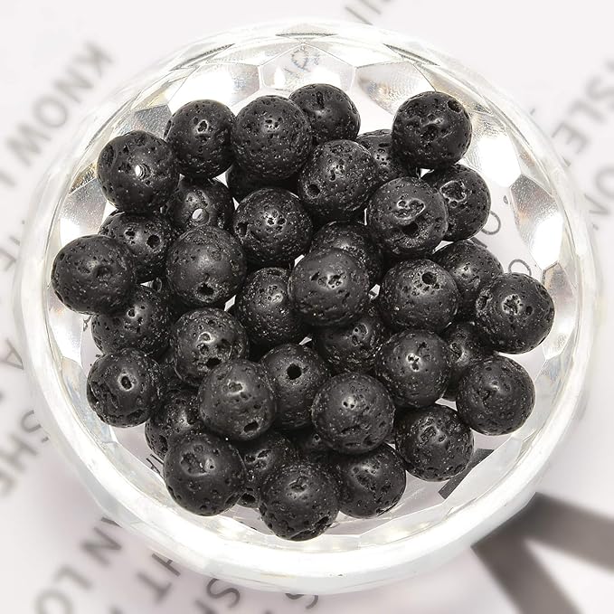 NCB Natural Stone Beads 100pcs 8mm Round Black Volcanic Lava Genuine Real Stone Beading Loose Gemstone DIY Charm Smooth Beads for Bracelet Necklace Jewelry Making (Black Volcanic Lava, 8mm 100Beads)