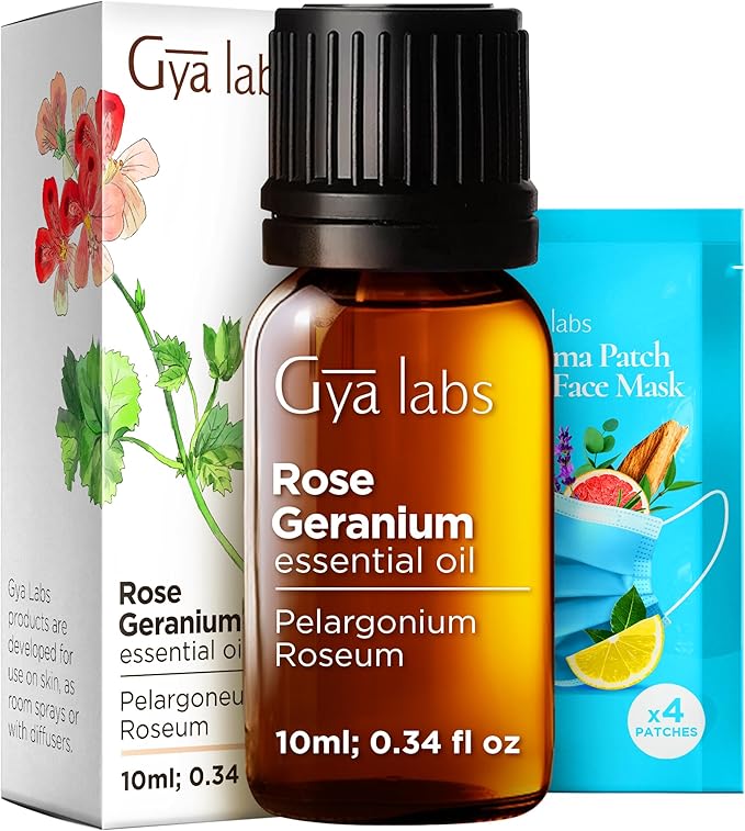 Gya Labs Rose Geranium Essential Oil - 0.34 Fl Oz - for Hair, Skin, Diffuser, Aromatherapy & DIY Candle Making Scent