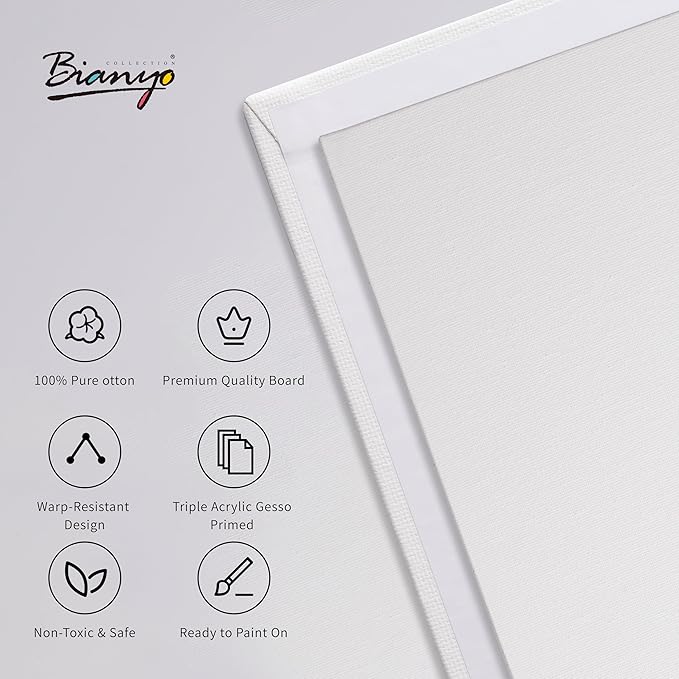 Bianyo 11x14 Inch Canvas Panels for Painting – 12 Pack, 100% Cotton, Triple Primed & Acid-Free, Art Boards for Acrylic & Oil Paints, Ideal for Artists, Students, Hobbyists & Beginners