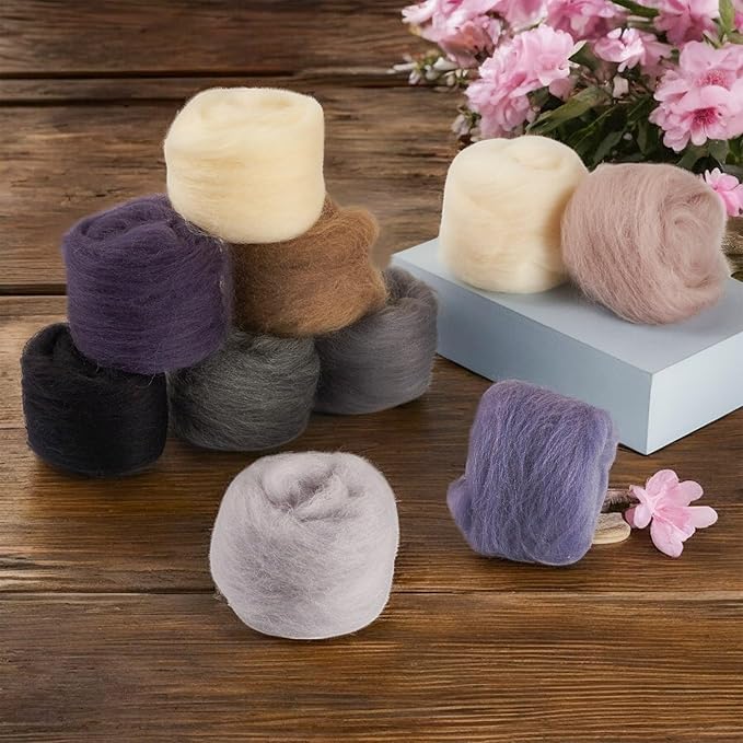 1.76oz Wool Roving Yarn Black White Gray Needle Felting Wool 10 Styles Soft Spinning Felting Supplies for DIY Crafts Felt Blending Weaving Hand Spinning