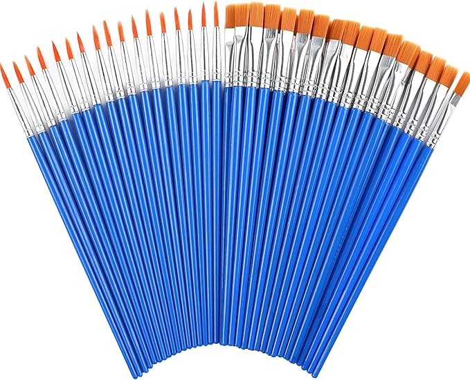 100 Pcs Paint Brushes Round Flat Small Brush Bulk for Detail Painting