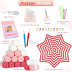 Katech Crochet Kit for Beginners, Learn to Crochet Granny Square Star Blanket Kits w/Step-by-Step Video Tutorials-Complete Beginner Crocheting Kit for Adults Kids-Easy Knitting Kit w/Enough Soft Yarn