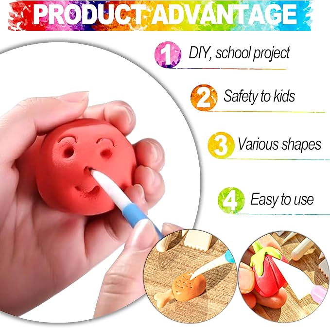 LINPHCEY 9PCS Clay Tools for Kids Air Dry Clay Tool Kit Plastic Clay Sculpting Tools Set for DIY Pottery, Modeling Molding Polymer Clay – Safe & Easy Grip for Beginners & Craft Lovers