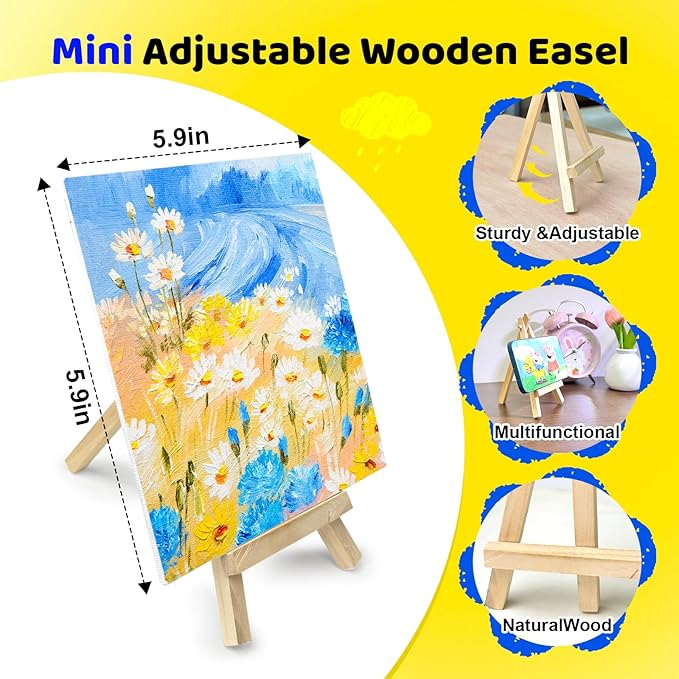 10 Set Mini Acrylic Paint Kit, 5.9In Canvas Boards for Painting with 6.5" Easel, Acrylic Paint Strips, Painting Brushes, Mini Canvas and Easel Set for Kids Artists Beginner Gift Party (160)