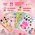 36 Sheets Valentine's Day Stickers for Kids, Make a Face Sticker Make Your Own Animal with Heart Mix Stickers Valentine's Day Activities Party Favors