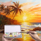 Travel Watercolor Palette,Portable Ceramic Palette with 14 Well,Metal Paint Box with Porcelain Palette(Silver Box)