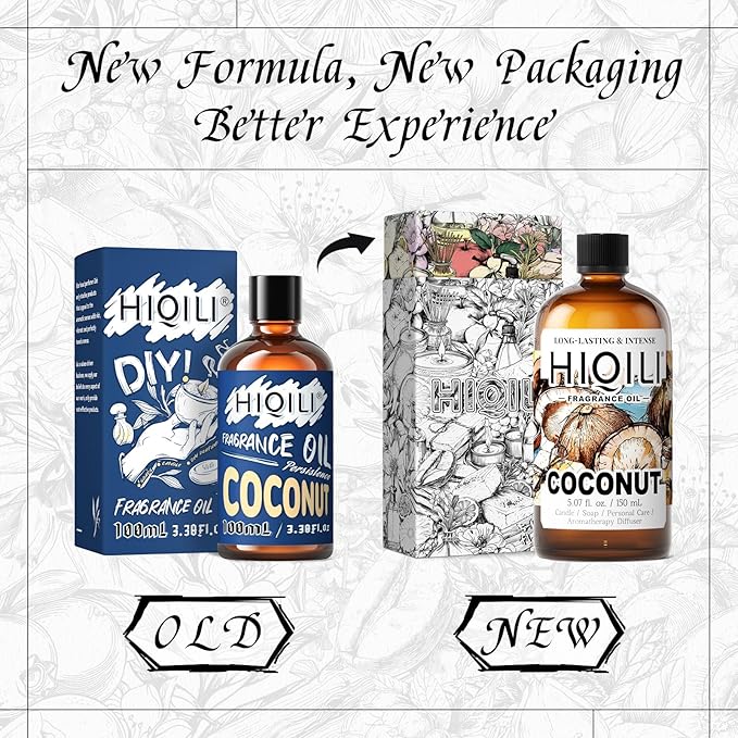 HIQILI Coconut Fragrance Oil for Home Diffuser, Ideal for Making Candle, Soap, Body Spray, Women's Perfume, Creamy Scents - 5.07 Fl Oz