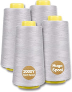 Gray Serger Thread, All-Purpose Thread for Sewing, Polyester, 4 Cones of 3000 Yards Each Spool for Sewing Machine