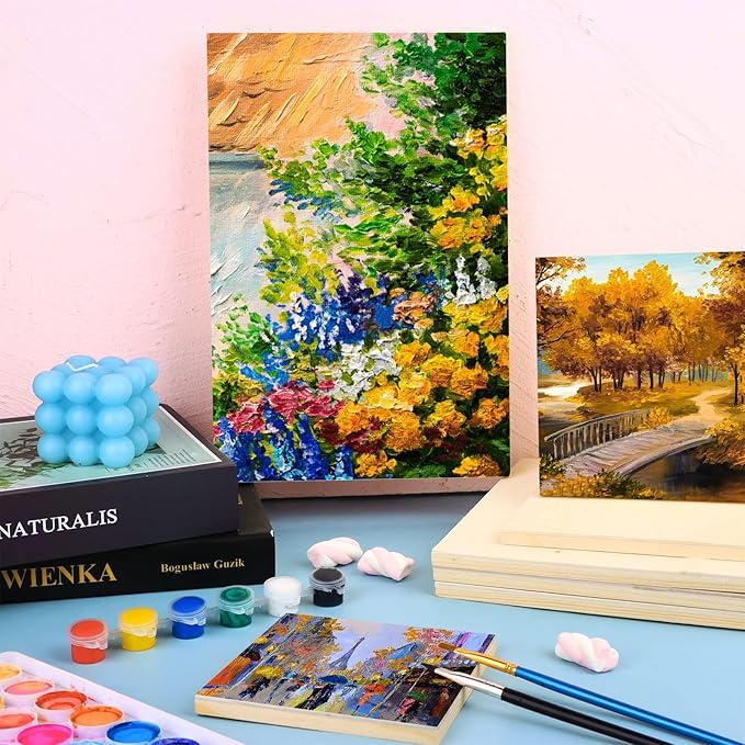 18 Pack Unfinished Wood Canvas Panels Kit Wooden Panel Boards Wood Paint Pouring Panels Wooden Canvas Panels Boards for Painting, Pouring Art, Crafts/11.8x7.9Inch/9x7.5Inch/6x6Inch/4.7x4.7Inch