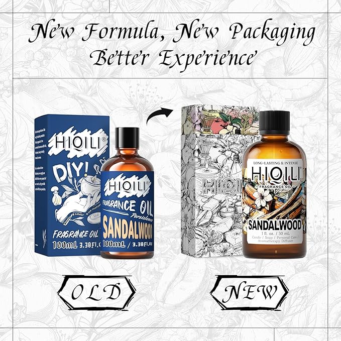 HIQILI Sandalwood Fragrance Oil for Home Diffuser, Luxury Hotel Scent, Perfect for DIY Candle & Soap Making, Add to Body Lotion - 1 Fl Oz