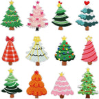 Christmas Tree Iron on Patches 12Pcs Chenille Embroidery Sew on Stickers Applique for DIY Crafts T Shirt Clothing Jackets Backpacks Jeans Party Decorations Accessories