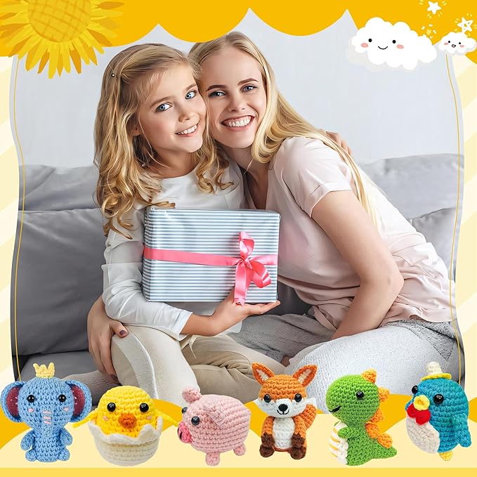 Mobelixy 6PCS Crochet Kit for Beginners, 2026 Christmas Knitting Kit with Step-by-Step Video Tutorials, Beginner Crochet Kit for Adults