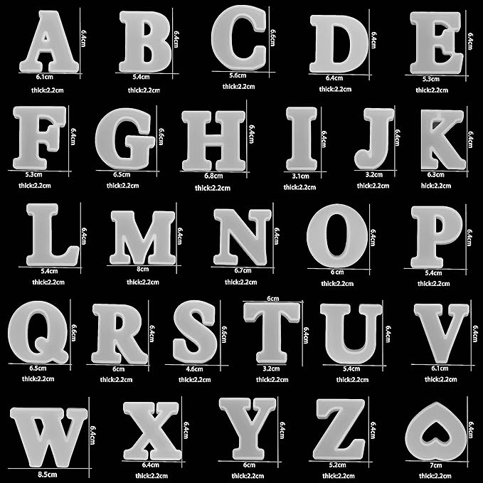 27 Pack 2.5 Inch Letter Mold 26 Pcs English Letter Mold + Heart Mold Alphabet - Resin Casting Silicone Molds for Home Decor & Candle Making Wave Spiral Mold