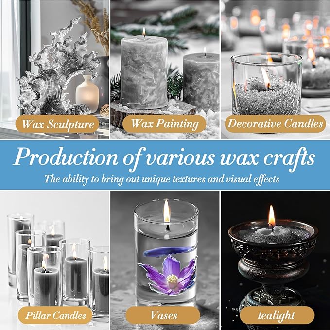 Gray Snow Pearled-Candles with Wicks - DIY Candle Sand,Pearled Sand Wax with Wicks,Pearled Wax,Refillable for Weddings,Partie,Halloween,Christmas,Thanksgiving