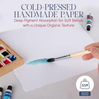 Wanderings Thick Handmade Watercolor Paper with Deckled Edge A5-5.8x8.3-500GSM Premium White Cold -Pressed Textured Mixed Media Paper Made with Recycled Cotton - 15 Loose Leaf Sheets