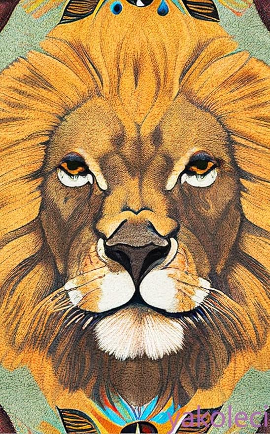 YAKOLECI Latch Hook Kits for Adults, Color Printed DIY Rug Crafts Arts Carpet for Home Decoration Festival Gift (Lion)