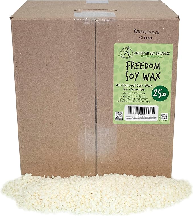 American Soy Organics Freedom Soy Wax Beads for Candle Making - Natural Candle Making Supplies - Paraffin-Free, Beeswax-Free Candle Wax for Container Candles, Tealights and Wax Melts, 25 lbs