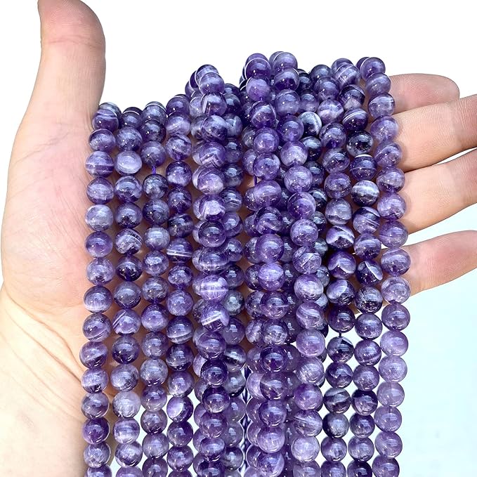10MM 38PCS Purple Amethyst Dream Lace Beads Natural Quartz Crystal Stone Loose Beads for Jewelry Making DIY Bracelet Grade A+ 15 inches Strand