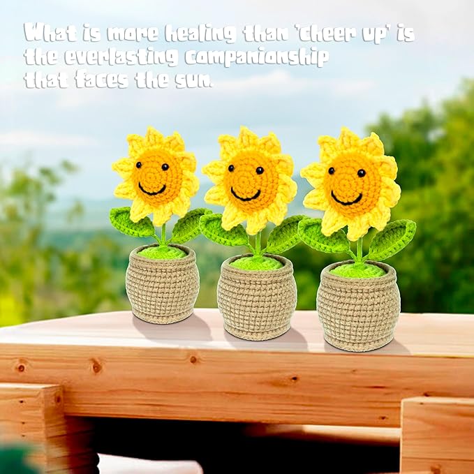 positive crochet sunflowers, crochet flowers, sunflower crochet, suitable for room office desktop decoration, emotional support sunflower, gifts for adults and kids, cute and funny crochet sunflowers