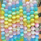 75PCS 10MM Colorful Selenite Gypsum Stone Crystal Beads for Jewelry Making DIY Bracelet 2 Strands