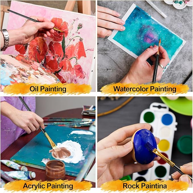 Acrylic Paint Brushes Set, 50Pcs Round Pointed Tip Artist Paintbrushes for Acrylic Painting Oil Watercolor Canvas Boards Rock Body Face Nail Art, Halloween Pumpkin Ceramic Crafts Supplies，Black