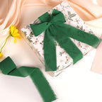 3 Rolls Bright Green Handmade Fringe Chiffon Ribbon 1.5" x 7Yd Silk-Like Colorful Rustic Ribbon for Bouquets Wrapping Decor Wedding Tie Invitations Crafts