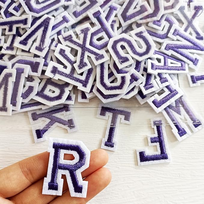 1.3 inch Iron on Letter Patches 78 Pieces, A-Z Embroidered Alphabet Patches for Clothing Jackets Hats Backpacks Jeans Purple