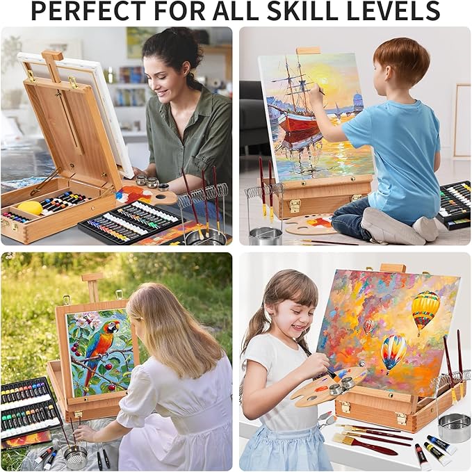 82Pcs Professional Oil Painting Set with Easel Box, 24 Rich Oil Colors & 10 Hog Brushes,Palette Knives, Canvases Complete Art Supplies Kit for Beginners & Artists