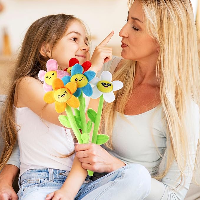 10 Pcs Plush Smile Flower Stuffed Bendable Stems Plush Bouquet Toy Soft Flower 12.6 Inch for Christmas 2025 Mother's Day Girl Girlfriend Wife(Cute Style)