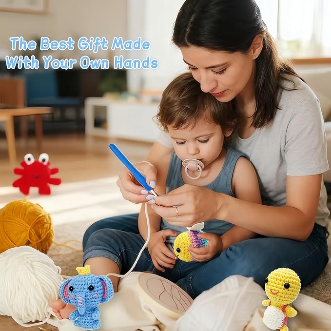 BLZEDIM 6Pcs Crochet Kit for Beginners, 2026 DIY Crochet Animal Kits with Step-by-Step Video Tutorials Beginner Knitting Kit for Adults DIY Stuffed Animals Craft Gift for Starter (Turtle)