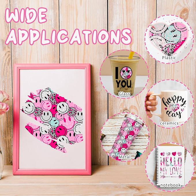 Pink Leopard Permanent Roll - 12'' x 8ft Smile Pink Face Permanent Vinyl Cow Print Adhesive Vinyl for Mugs Decors Self Adhesive