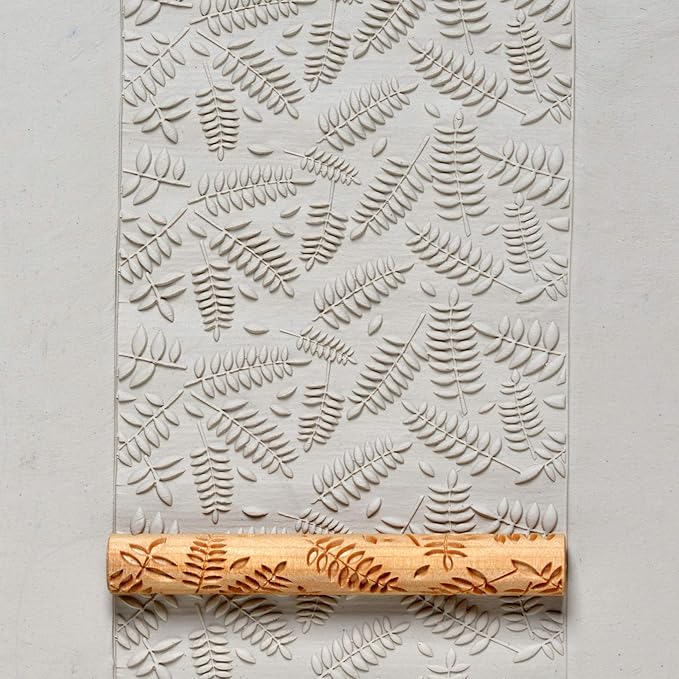 MKM Pottery Tools Wood Twig Rollers for Clay (TW-10 Fern Leaves 1)