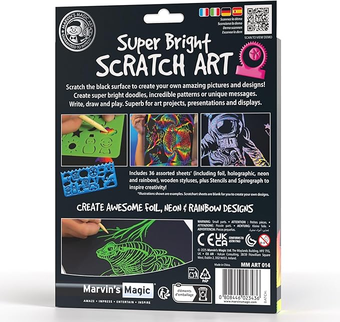 Marvin's Magic - Scratch Art Kit for Kids - 36 Rainbow Sheets, 4 Wooden Styluses, Stencils & Spirograph - Creative DIY Drawing Paper for Boys & Girls - Arts & Crafts Gift Set Ages 5-12