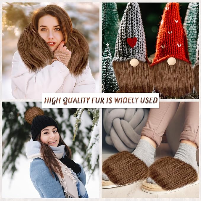Tatuo Faux Fur Fabric Christmas Fluffy Fuzzy Craft Fake Fur Cuts Shaggy Synthetic Plush Patch Sewing DIY Winter Halloween Costume Gnome Beard Miniature Dolls Rugs Mats Gift(Brown,10 x 20 Inch)
