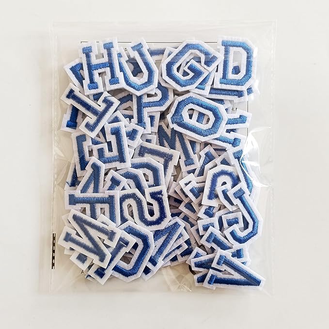 1.3 inch Iron on Letter Patches 78 Pieces, A-Z Embroidered Alphabet Patches for Clothing Jackets Hats Backpacks Jeans Blue