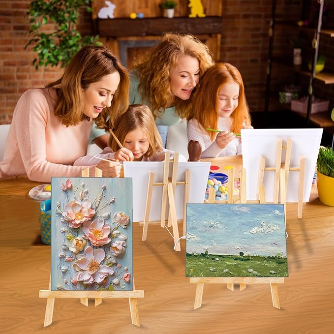 AROIC 96 PCS Painting Supplies Set with Easels, 8 PCS Wood Easels, 8 Packs of 80 Brushes with Nylon Brush Head and 8 PCS Palettes, Tabletop Wooden Art Easel for Kids & Adults Sip and Paint Party