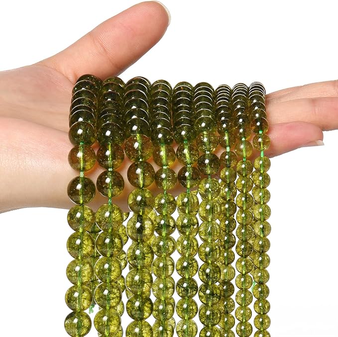 35pcs 10mm Natural Stone Beads Peridot Beads Crystal Gemstone for Jewelry Making, DIY Bracelet Necklace