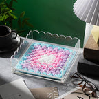 2 Pcs Acrylic Scalloped Tray Large Clear Acrylic Tray with Drawer for Insert Customizable Photos, Art, and Fabric Scalloped Basket for Needlepoint Napkin Frame Display Messages (9" X 9")