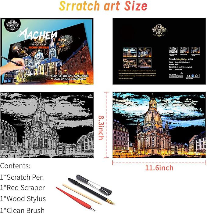 Scratch Art for Adults (4 Sheets A4),Family Creative DIY Painting Papers for Travel Lovers,Craft Lovers|Creative Scratch Art Adult (Aachen Germany) by Iskueal